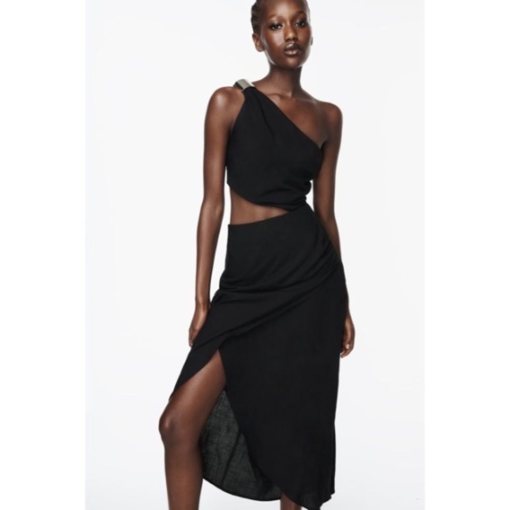 ZARA Asymmetric Midi Dress NWT